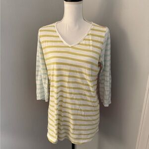 J Jill Pastel Stripe 3/4 sleeve t shirt. Size Small. White/blue/green/salmon